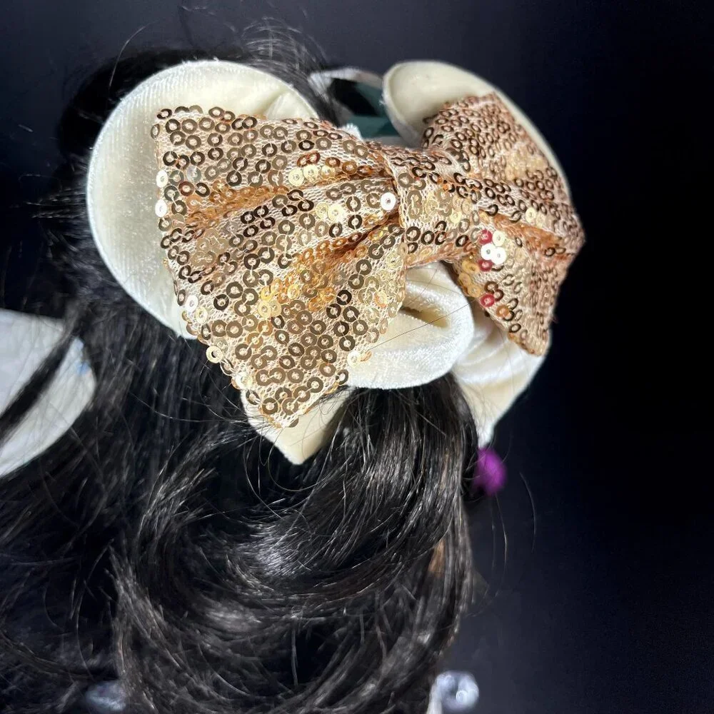 Minnie Mouse Ears Scrunchies Gold Sequins Hair Bow Hair Care Hair Accessories